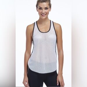 Fabletics - Tristan Tank - White Mesh Tank Top with Black Trim